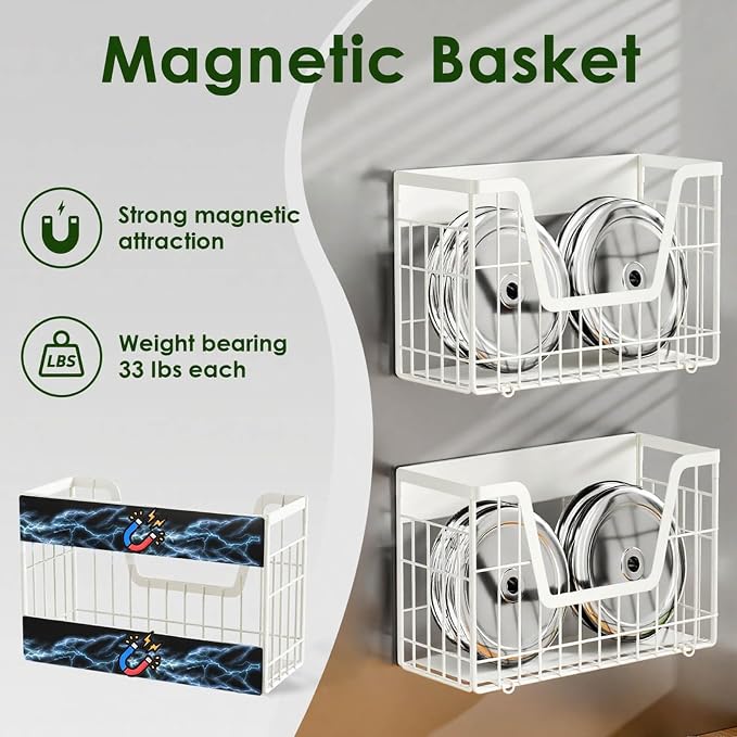 4 Pack Magnetic Shelves For Fridge, White Potato Onion Storage Bin | Magnetic Fruit Basket for Fridge Organizers and Storage, Veggie Onion Potato Wire Storage Basket for Kitchen, Pantry Laundry