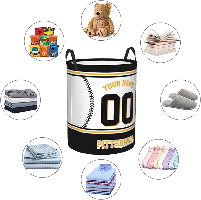 Custom Pittsburgh Laundry Hamper Personalized Laundry Basket Customized Name And Number Collapsible Storage Basket for Bedroom Bathroom Living Room Baseball Fan Gifts