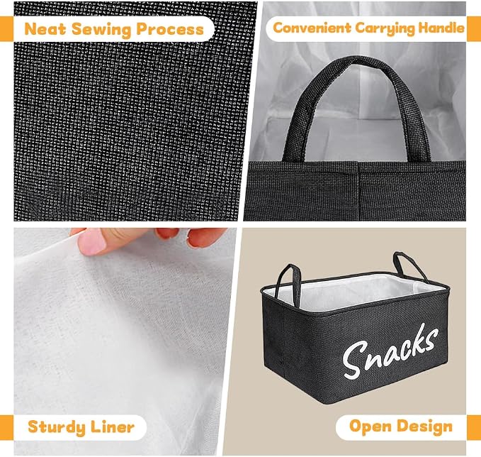 Snack Organizer Basket for Home Office: Snack Storage Bin for Pantry Shelf Countertop (Black)