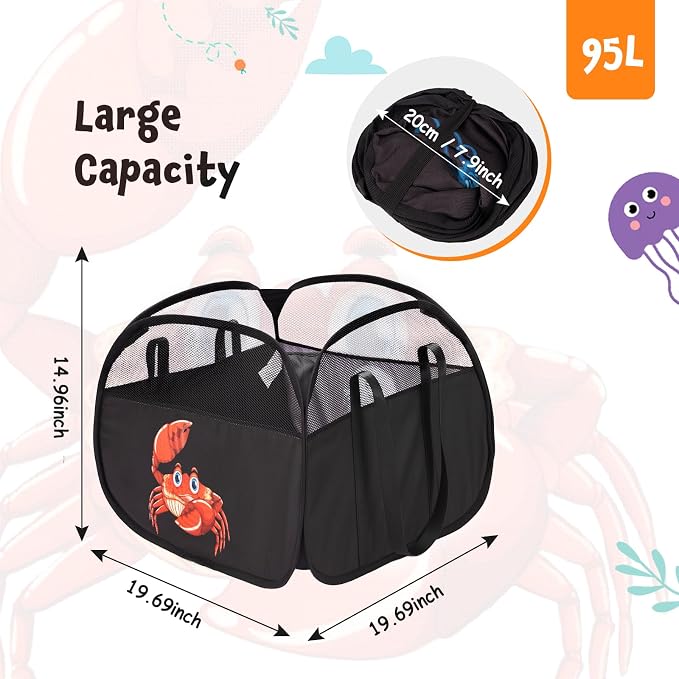 YOHOOLYO 95L Toy Storage Basket Box Chest for Boys Baby Toddler Kids, Collapsible Pop Up Large Mesh Toy Organizer Bin with Handles for Living Room Area, Playroom, Closet (Jellyfish&Crabs)