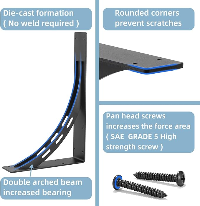 Heavy Duty Shelf Brackets (Set of 2) - 16" x 12" Max Load 1100 Lbs - Premium Alloy Metal Mantel Brackets