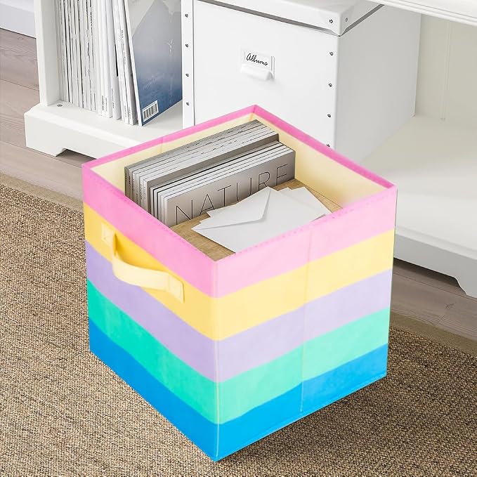 ShellKingdom Storage Bins, Foldable Fabric Storage Cubes And Cloth Storage Organizer Drawer For Closet And Toys Storage, 6 Pack (Rainbow)