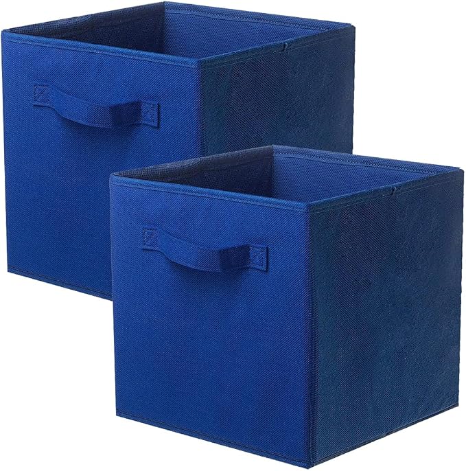 PowerKing Collapsible Storage Cubes with Handles, Fabric Foldable Bins for Closet Shelves, Durable Organization Storage Bins, 10.5'' x 11'' x 10.5'', 2 Pack, Dark Blue