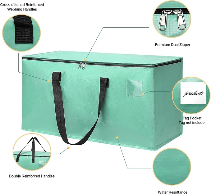 Moving Bags Heavy Duty Mint Green – Large Packing Bags for Moving, Extra Large Storage Totes with Zippers and Handles