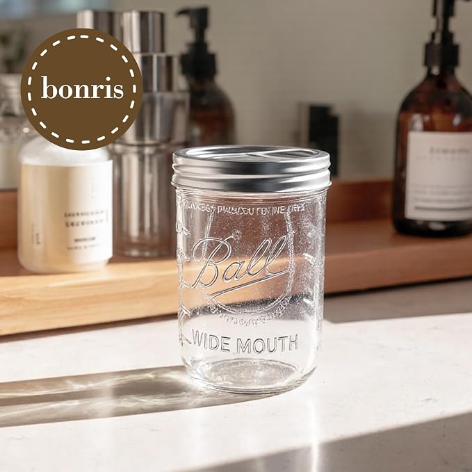 Toothbrush Holder for Bathrooms Mason Jar Toothbrush Holder 16oz Glass with Rustproof Stainless Steel Lid Wide Mouth Organizer Rustic Farmhouse Decor for Bathroom Countertop and Vanity Storage