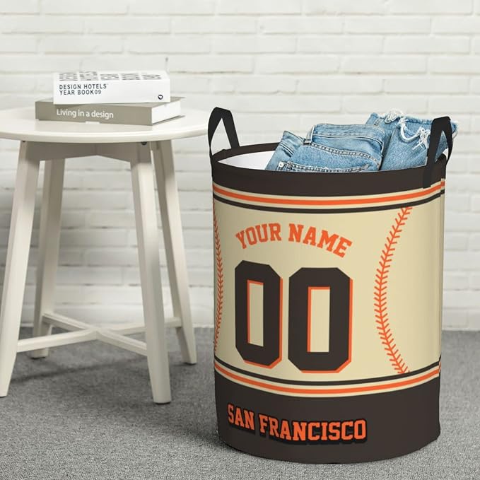 Custom San Francisco Laundry Hamper Personalized Laundry Basket Customized Name And Number Collapsible Storage Basket for Bedroom Bathroom Living Room Baseball Fan Gifts