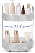 Honeydak 360 Rotating Perfume Organizer Gift for Women, Rhinestone Preppy Skincare Organizer Bathroom Counter Makeup Holder Skincare and Perfume Storage for Cosmetic(2 Tiers,Rhinestone,White)