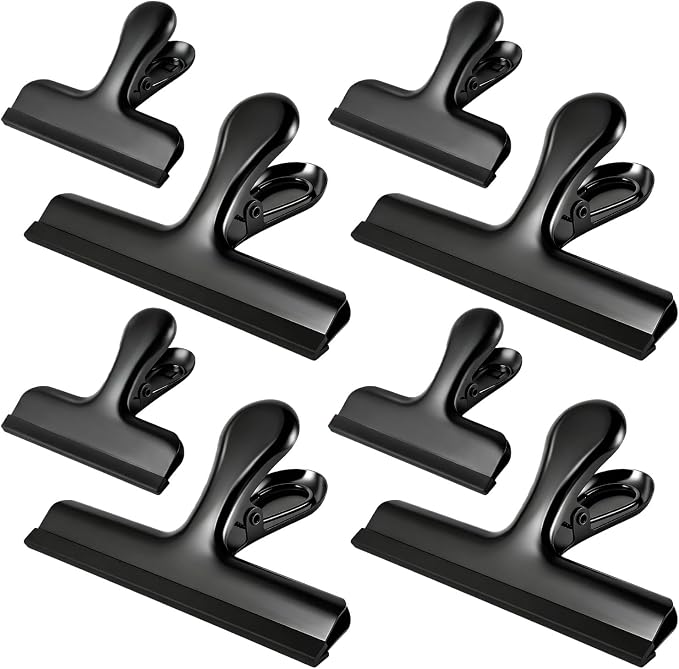 Chip Bag Clips, 8 Pack Heavy Duty Black Stainless Steel Food Sealer Clips with Silicone Cover, Strong Grip for Snacks, Food Storage, Kitchen & Pantry Organization (4 Large + 4 Small)