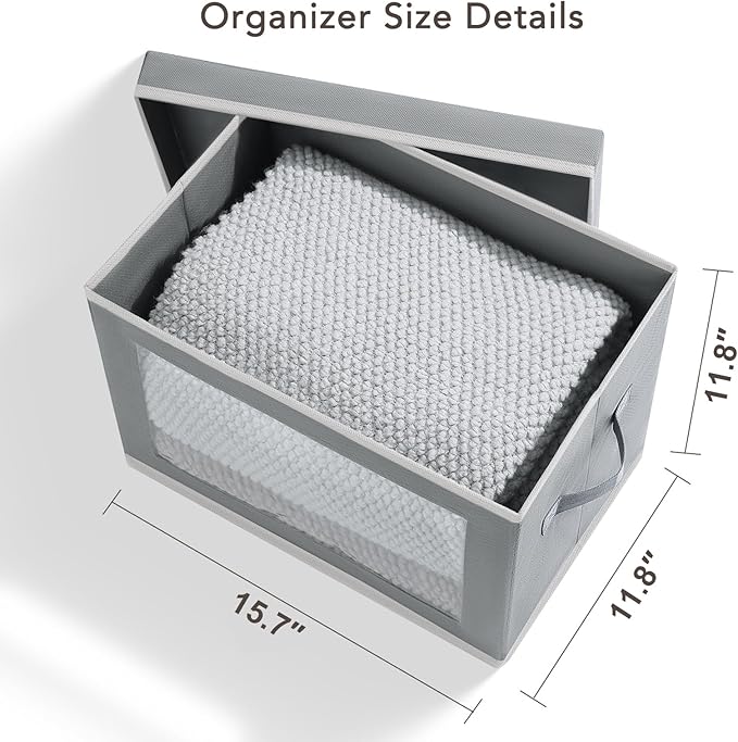 Homsorout Large Storage Baskets with Lids - Stackable Cube Bins for Closet, 6 Pack Grey Windows Organizer Bins, Home Organizers and Storage for Clothes, CD, Towels