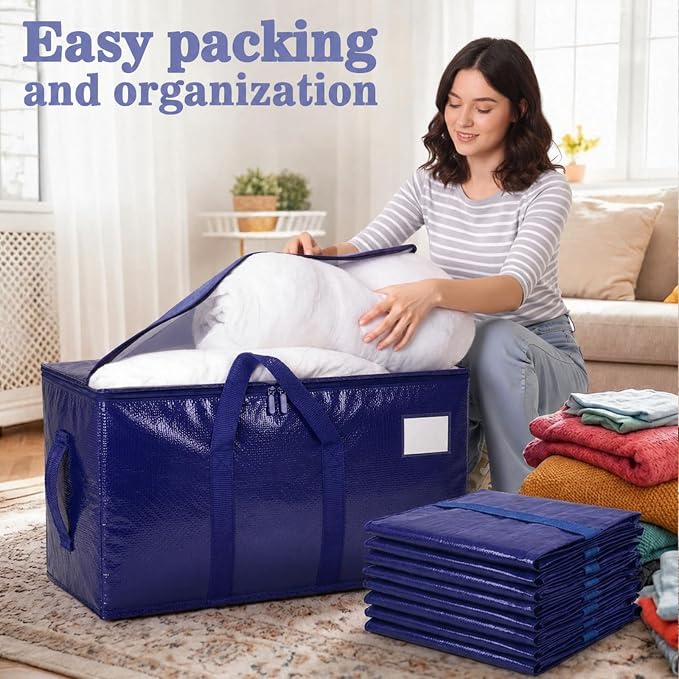 Songrey Heavy Duty Moving Bags, 8 Pack Large Storage Bags with Zipper & Handles, Waterproof Totes Bags for Clothes Packing, Moving, College Supplies, Home Organization