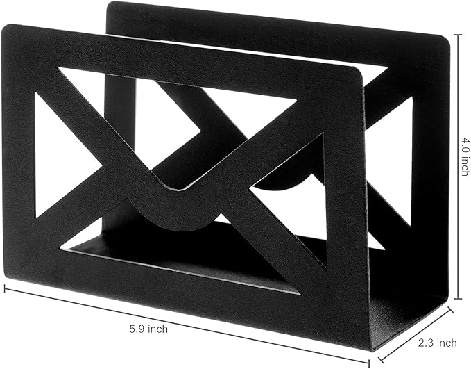 MyGift Black Metal Desktop Mail Holder with Cutout Envelope Design Home and Office Desk Letter Organizer