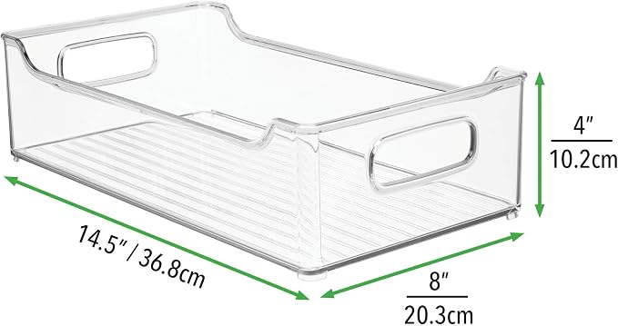 mDesign Wide Plastic Kitchen Storage Container Bins with Handles -Organization in Pantry, Cabinet, Refrigerator or Freezer Shelves - Food Organizer for Fruit, Yogurt, Squeeze Pouches - Clear