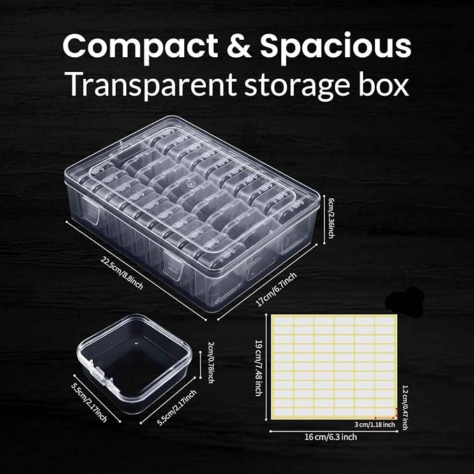 THYSSEN Bead Organizers Box,90Pcs Plastic Mini Clear Storage Cases with 3pcs Hinged Lid Rectangle Case,Bead Containers Transparent Boxes,for Jewelry Beading Crafts Screws Small Parts of Storage