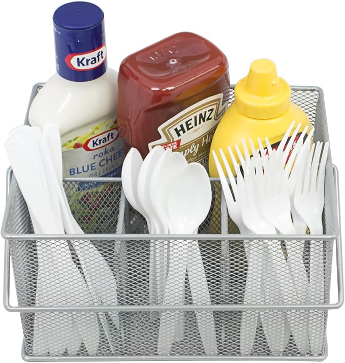 Sorbus® Utensil Caddy — Silverware, Napkin Holder, and Condiment Organizer — Multi-Purpose Steel Mesh Caddy—Ideal for Kitchen, Dining, Entertaining, Tailgating, Picnics, and much more (Silver)