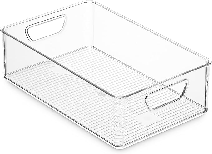 Munfix Set Of 16 Refrigerator Organizer Bins - Plastic Pantry Organization and Storage Baskets - Stackable Food Fridge Organizers with Cutout Handles for Freezer, Kitchen, Countertops, Cabinets