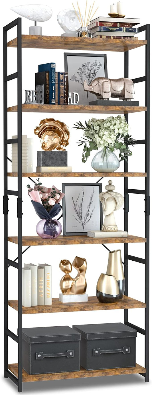 NUMENN 6 Tier Bookshelf, Tall Bookcase Shelf Storage Organizer, Modern Book Shelf for Bedroom, Living Room and Home Office, Vintage