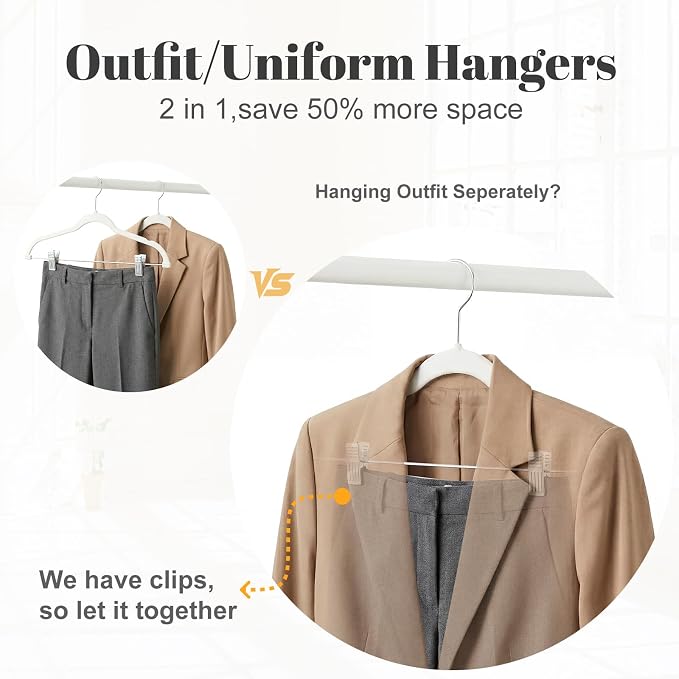 HOUSE DAY Velvet Skirt Hangers 24 Pack, White Velvet Hanger with Adjustable Clips, Space Saving Slim Pant Hangers, Heavy Duty Non Slip Clip Hanger for Pants, Skirts, Shorts | Velvet Hanger with Adjustable Clips, Space Saving Velvet Pant Hangers, Heavy ...