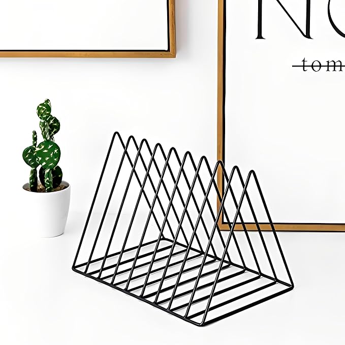 Sooyee 9 Slot Black Magazine Holder, Desktop File Sorter Organizer Triangle Bookshelf Decor for Home Office, Iron Wire, 10.2" L x 7" W x 6.9" H