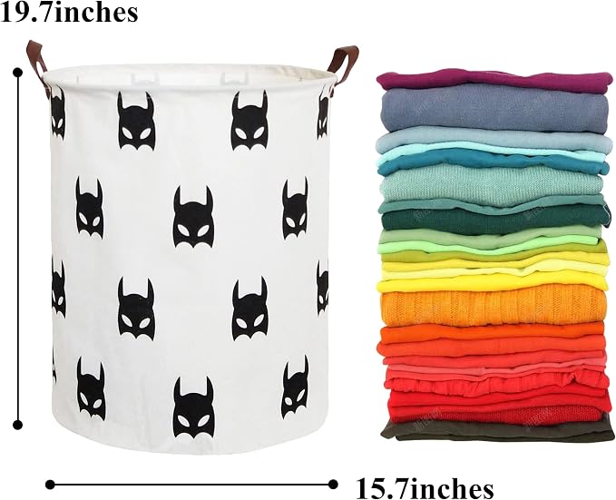 Large Sized Storage Baskets with Handle,Collapsible & Convenient Home Organizer Containers for Kids Toys,Baby Clothing (Black Bats)