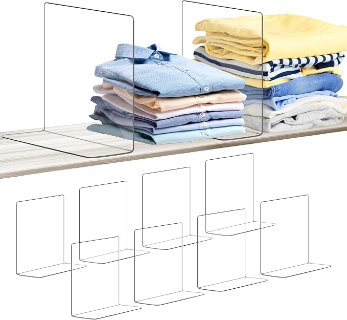 OKPOW Shelf Dividers for Closet Organization: 8 Pack Durable Clear Acrylic Divider Organizer for Shelves - Vertical Adjustable Shelving Separators for Clothing Purse