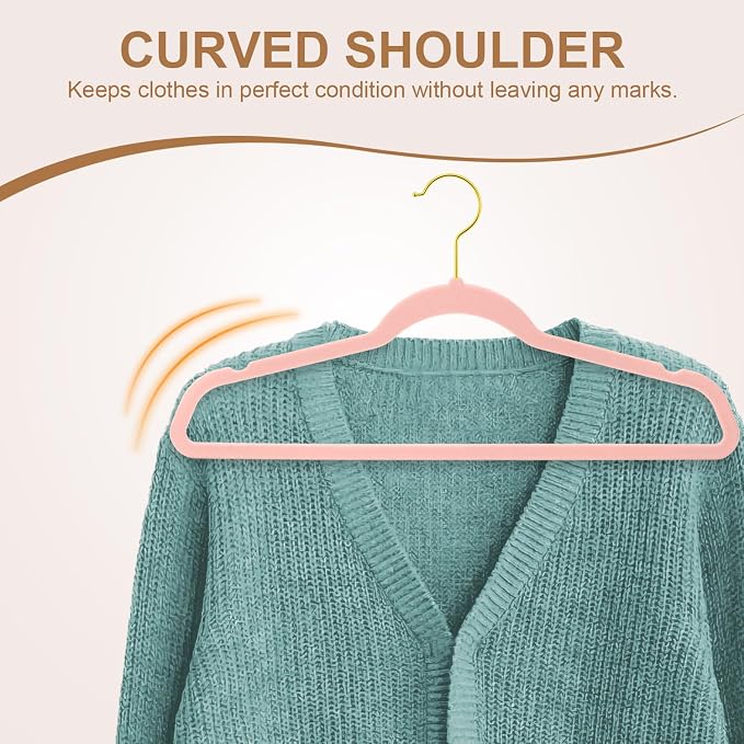 TIMMY 36-Pack Velvet Hangers with Gold Hooks - Space-Saving Non-Slip Heavy-Duty Clothes Hangers for Coats, Suits, Dresses, and Sweaters - Slim Design (Blush Pink+Gold)