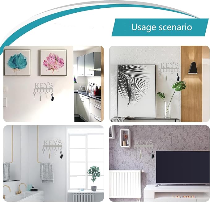 FairyCity Keys Holder for Wall Metal Vintage Keys Hook - Home Decor Key Hanger Decorative Key Holder Wall Mounted with 7 Hooks,25cm*12.8cm White