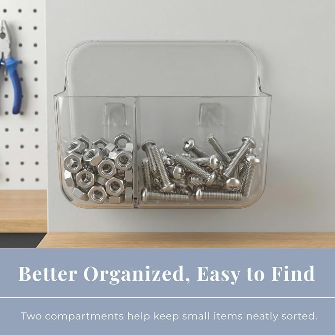 No-Drill Wall Storage Basket – 2-Compartment Clear Acrylic Organizer Bin with Strong Adhesive, Easy to Install & Remove, Waterproof Shelf for Kitchen, Bathroom, Cabinet – Sandra Series