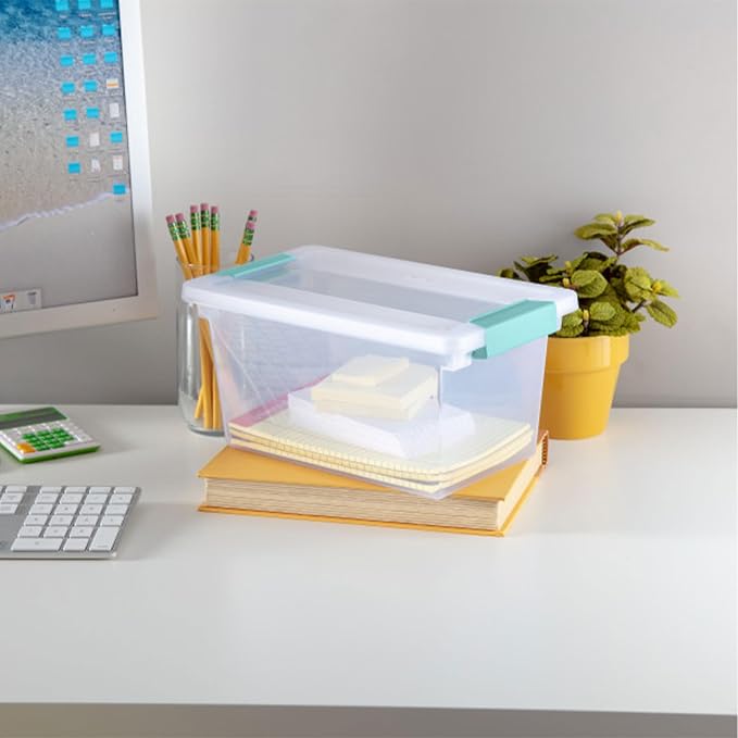 Sterilite 12-Pack Clip Box, Stackable Clear Plastic Bins with Latching Lids, Medium - Writing, Arts or Crafts Supplies Storage Containers for Home, Office, Classroom and Workshop Organization