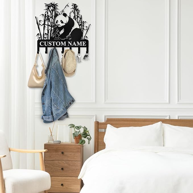 Dyoart Bamboo Panda Animal Wall Key Holder | Metal Key Organizer with Hooks | Coat Rack & Wall Decor for Front Door & Hallway