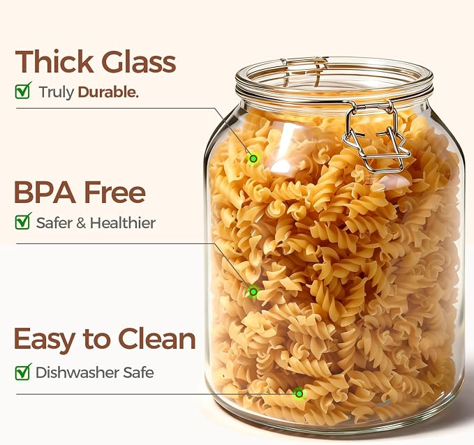 ComSaf 2 Pack 0.7 Gallon (88 Oz) Large Glass Jars with Airtight Lids, Wide Mouth Fermenting Jar for Pantry, Bulk Food Storage Canister for Flour, Sourdough Starter, Pickling, with Scoop