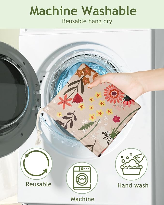 Plastic Bag Holder Organizer - 1 Pack Reusable Canvas Grocery Bags Holder Hanging Wall Cute Aesthetic Shopping Bag Storage Dispenser with Drawstring Closure for Kitchen Home, Dandelion