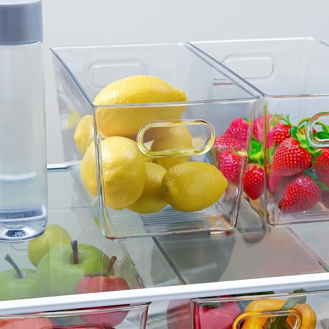 Set of 4 Clear Plastic Storage Bins With Handles, Containers To Organize Pantry, Fridge, Cabinet, Kitchen, Countertop, Closet, Cupboard, Home Organization and Storage