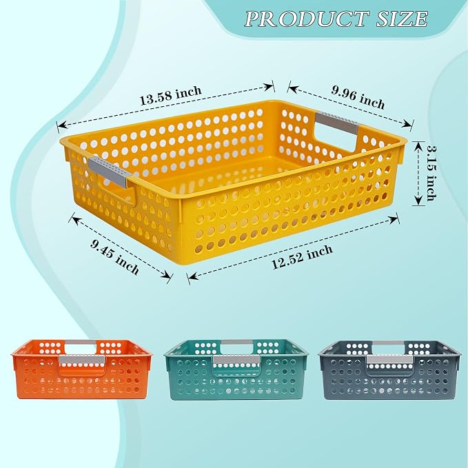 Soddeph A4 Paper Trays for Classroom with Grip Handles,Book Baskets for Library, Drawers, Office, Home,Desk,Turn in Trays Classroom Plastic Storage Baskets