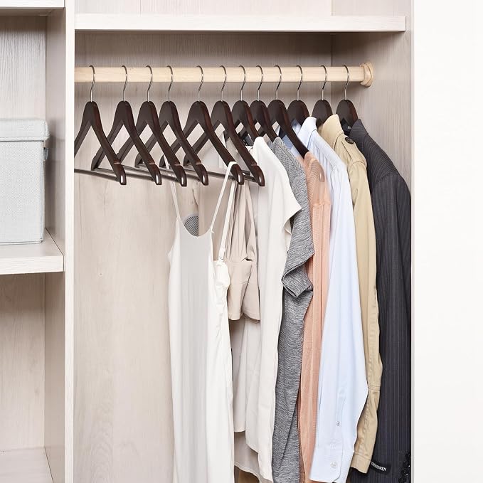 Amber Home 20 Pack Wooden Coat Hangers, Wood Suit Hangers, Walnut | Walnut Wood Suit Hangers with Non-slip Pant Bar, Clothes Hangers for Closet Organization, Shirts, Jackets, Dresses, and Pants