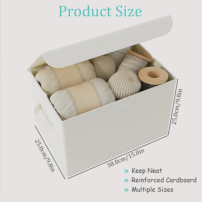 Storage Boxes, Clothes Bins with Lids, 2 Pack, Beige, 15x9.8x9.8 In | Closet Boxes with 2 Carrying Handles, Sturdy Heavy PP-board, Home Organizers Cubes with Cover for Organizing