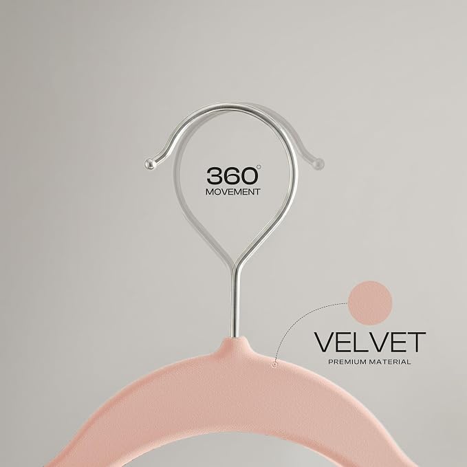 Utopia Home Velvet Hangers, Pink, 50 Pack | Luxury Non-Slip Slim Pant & Coat Hangers, Strong Space-Saving Clothes Hangers with Pants Bar and 360° Swivel Hook