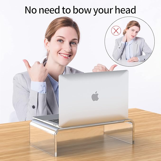 Acrylic Monitor Stand Riser L14''xW7.5''xH4'' Acrylic Laptop Stand for Desk Clear Computer Monitor Stand for Desk Accessories White Aesthetic Decorations for Office Home iMac Organizer