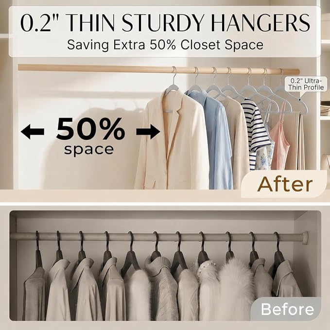 SMARTOR Plastic Hangers 50 Pack, Thin Hangers with 360° Swivel Hook | Non-Velvet Hanger Heavy Duty Clothes Holders for Closet - Durable Adult Hanger, Space Saving Hangars - Gray
