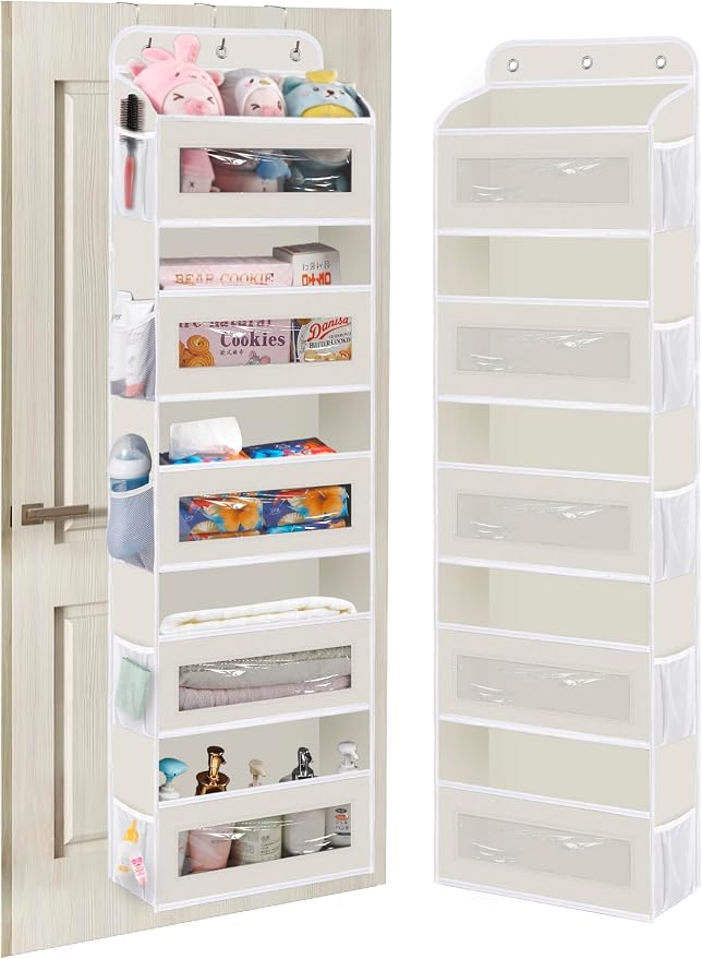 KYEVIS Over The Door Organizer, 5 Shelves Closet Door Hanging Organizer with 10 Mesh Pockets, Nursery Closet Organizer, Baby Essentials, Dorm Room Essentials for Girls