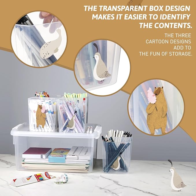 17QT Plastic Storage Bins with Lids - 1 Pack Art Craft Supply Organizer Box with Brush Pot for Kids, Stackable Clear Pen Container for Toy/Sewing/Comestic/Tool/Playdoh (1 Pack)