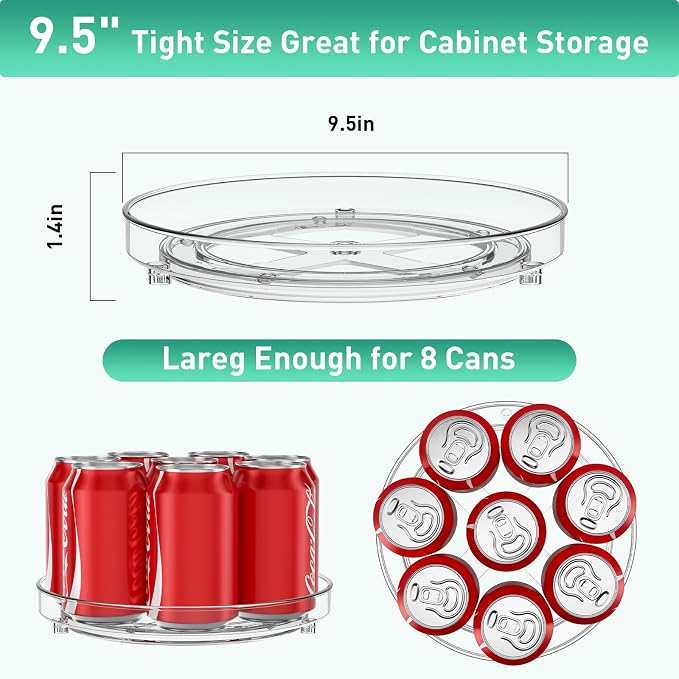 Optish 4 Pack Lazy Susan Organizer, 9.5 Inch Lazy Susan Turntable for Cabinet, Refrigerator Organizer for Pantry Organizers and Storage, Non-Skid Fridge Organizer