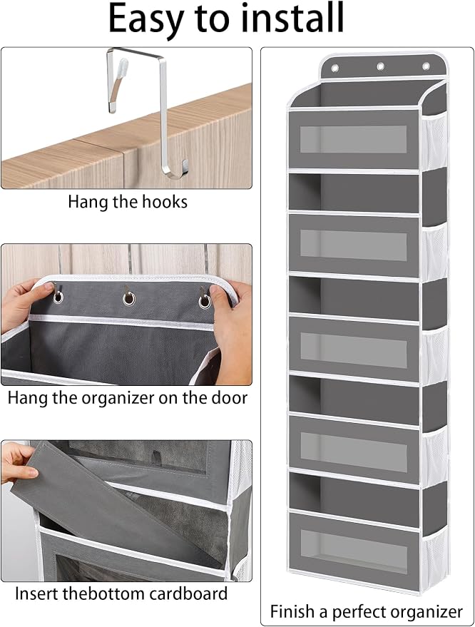 KYEVIS Over The Door Organizer, 5 Shelves Closet Door Hanging Organizer with 10 Mesh Pockets, Nursery Closet Organizer, Baby Essentials, Dorm Room Essentials for Girls