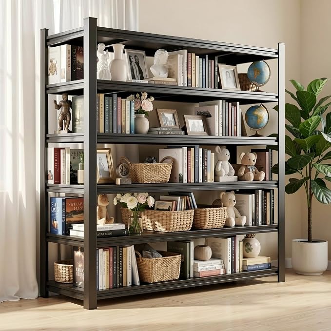 6 Tier Metal Bookshelf, 78"H TallBookcase, 40"W Wide Book Shelves, Black Heavy Duty Book Shelves, Industrial Book Shelving, Display Storage Shelves for Bedroom Living Room Office (6-Tier 45W*18D*78H)