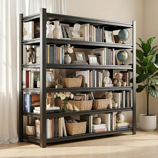6 Tier Metal Bookshelf, 78"H TallBookcase, 40"W Wide Book Shelves, Black Heavy Duty Book Shelves, Industrial Book Shelving, Display Storage Shelves for Bedroom Living Room Office (6-Tier 45W*18D*78H)