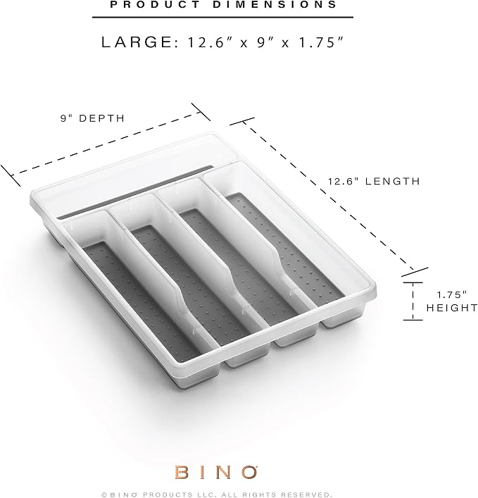 BINO | 5-Slot Silverware Organizer | Small Frosted Cutlery Tray | Silverware Storage for Drawer | BPA-Free Plastic Organizers with Soft-Grip Lining and Rounded Corners