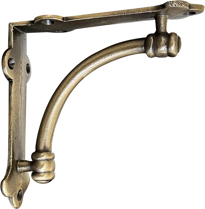 NACH Decorative Shelf Brackets, 4 Pack of 5.25 x 1.25 x 5.25 inch Gold Brackets - Cast Iron Shelf Brackets for Mounting - Industrial Style Decorative Brackets