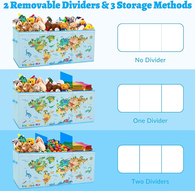 decalsweet Kids Toy Box Storage Chest Collapsible Storage Bin with Lids Handles for Boys Girls Toddler, Large Kids Toy Organizer Box for Kidsroom Bedroom Playroom Nursery,37.7"x12.5"x15.7"