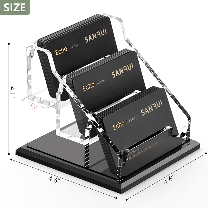 SANRUI Black Business Card Holder for Desk 3 Slot , Clear Acrylic Horizontal Name Card Stand for Women and Men, Desktop Organizer Display for Office Home Exhibition - 180 Card Capacity 1 Pack
