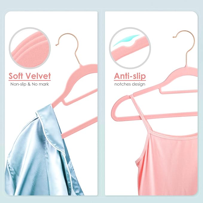 DUDUCOFU Velvet Hangers Non Slip Felt Hangers, 50 Pack Pink Velvet Clothes Hangers Space Saving Slim with 360 Degree Swivel Hook for Suits Coats, Jackets, Pants, and Dress Clothes