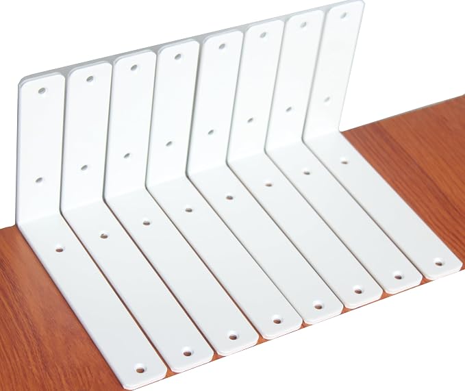 8 Pack - L 8" x H 6" x W1.5, 5mm Thick White L Shelf Bracket, Iron Shelf Brackets, Metal Shelf Brackets, Floating Shelf, Shelf Supports with Screws
